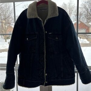 Wrangler X STAUD Dark Blue Sherpa-Lined Denim Jacket S/M